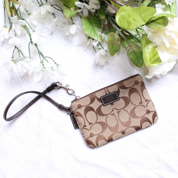 Coach Handbags - Coach Brown Monogram Canvas Wristlet